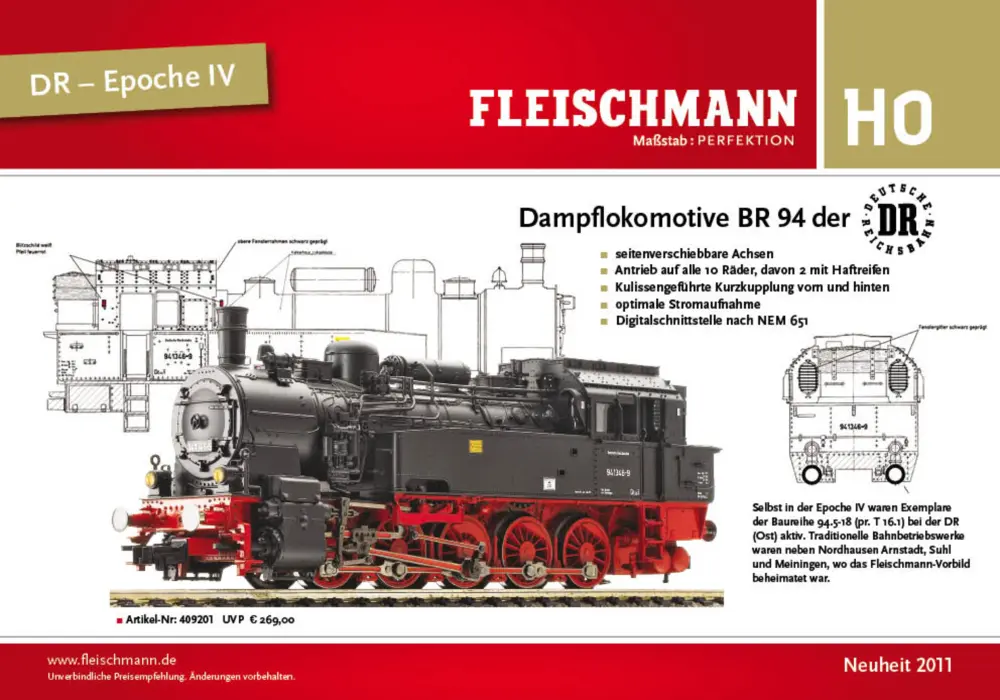 Fleischmann - Dampflokomotive BR 94 der DR
