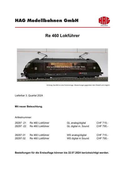 SBB CFF FFS - Re 460 "Lokführer" electric locomotive - HAG