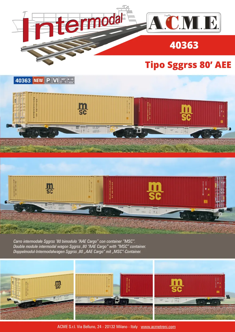 ACME - Anonima Costruzioni Modellistiche Esatte - Sggrss 80' "AAE Cargo" freight wagon (ref. 40363)
