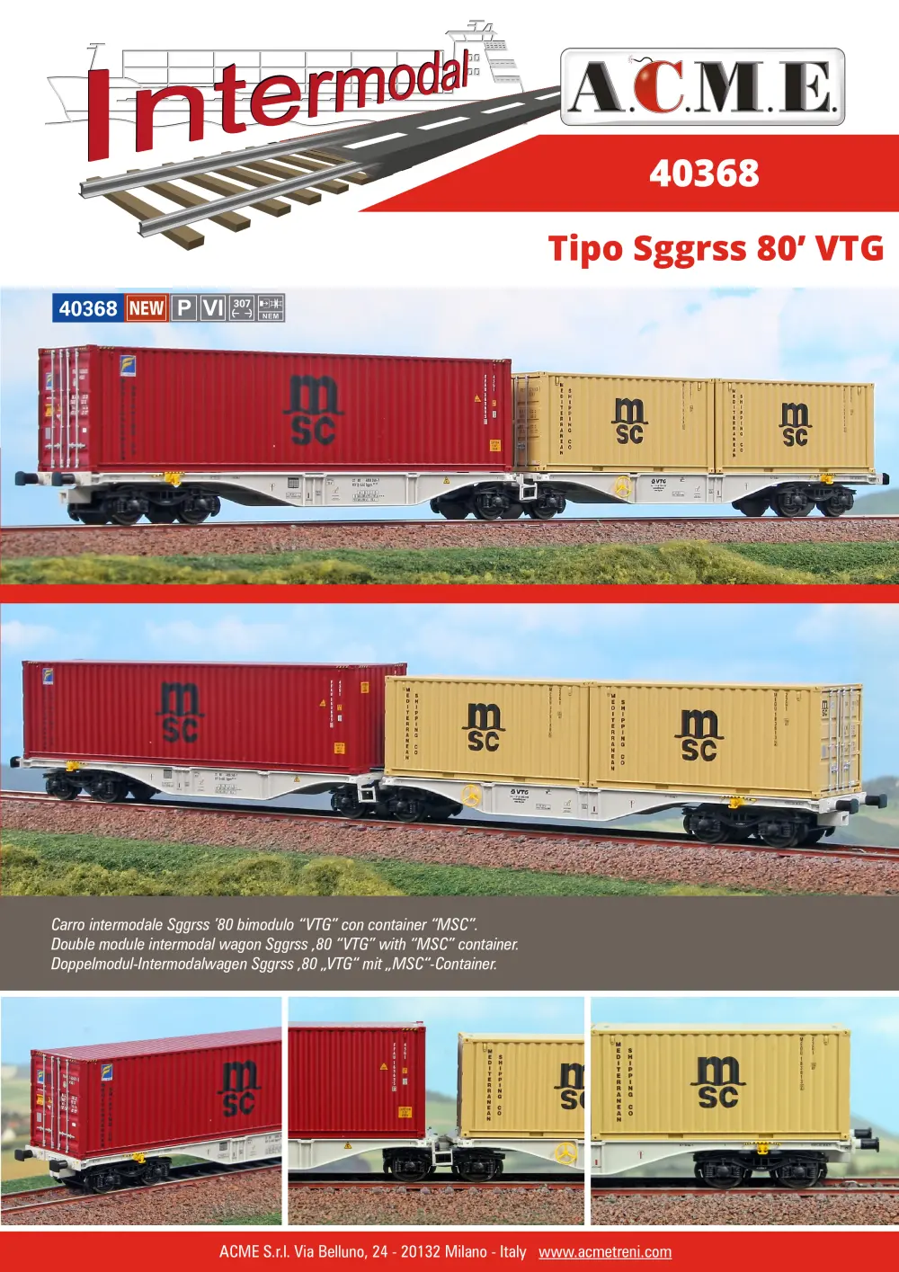 ACME - Anonima Costruzioni Modellistiche Esatte - Sggrss 80' "VTG" freight wagons (ref. 40368)