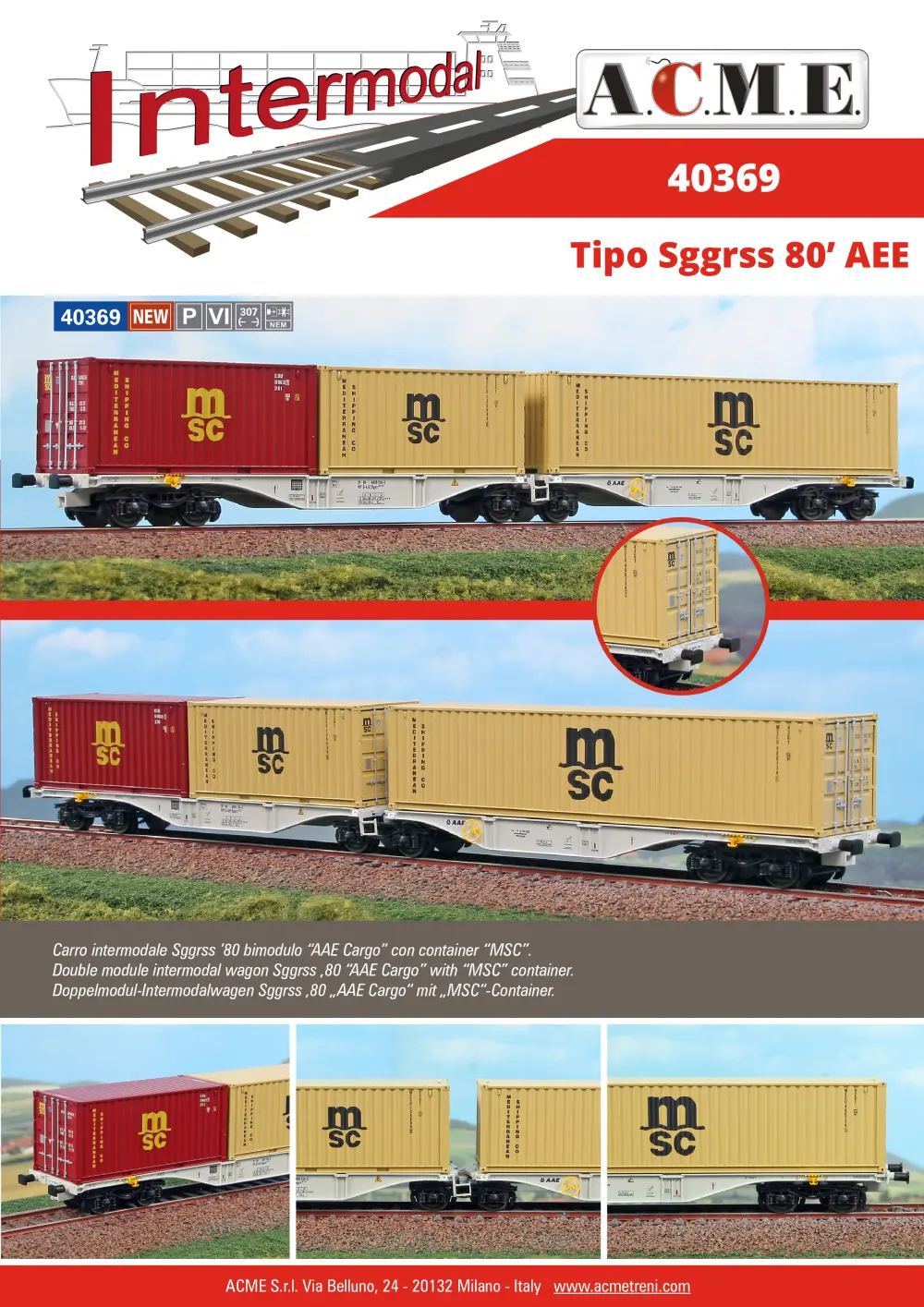 ACME - Anonima Costruzioni Modellistiche Esatte - Sggrss 80' "AAE Cargo" freight wagons (ref. 40369)