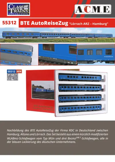 BTE AutoReiseZug "Lörrach ARZ - Hamburg" (ref. 55312) - ACME - Anonima Costruzioni Modellistiche Esatte