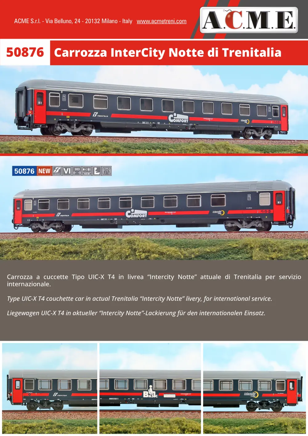 ACME - Anonima Costruzioni Modellistiche Esatte - Carrozza "InterCity Notte" di Trenitalia (ref. 50876)