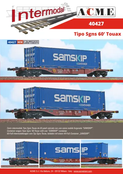 Tipo Sgns 60’ "Touax / SAMSKIP" carro intermodale (ref. 40427) - ACME - Anonima Costruzioni Modellistiche Esatte