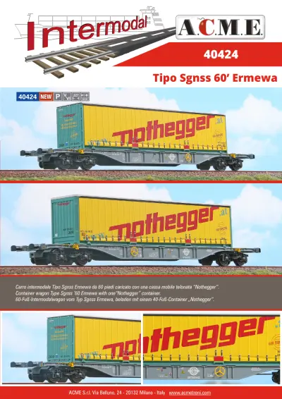 Tipo Sgnss 60’ "Ermewa / Nothegger" carro intermodale (ref. 40424) - ACME - Anonima Costruzioni Modellistiche Esatte