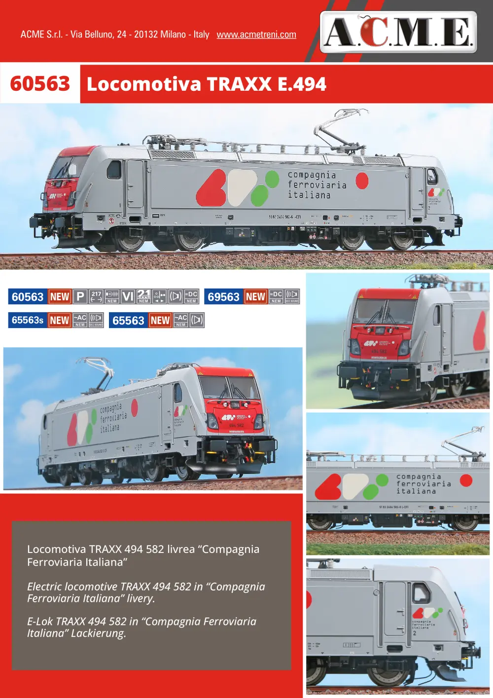 ACME - Anonima Costruzioni Modellistiche Esatte - Locomotiva TRAXX E.494 (ref. 60563 / 65563 / 69563)