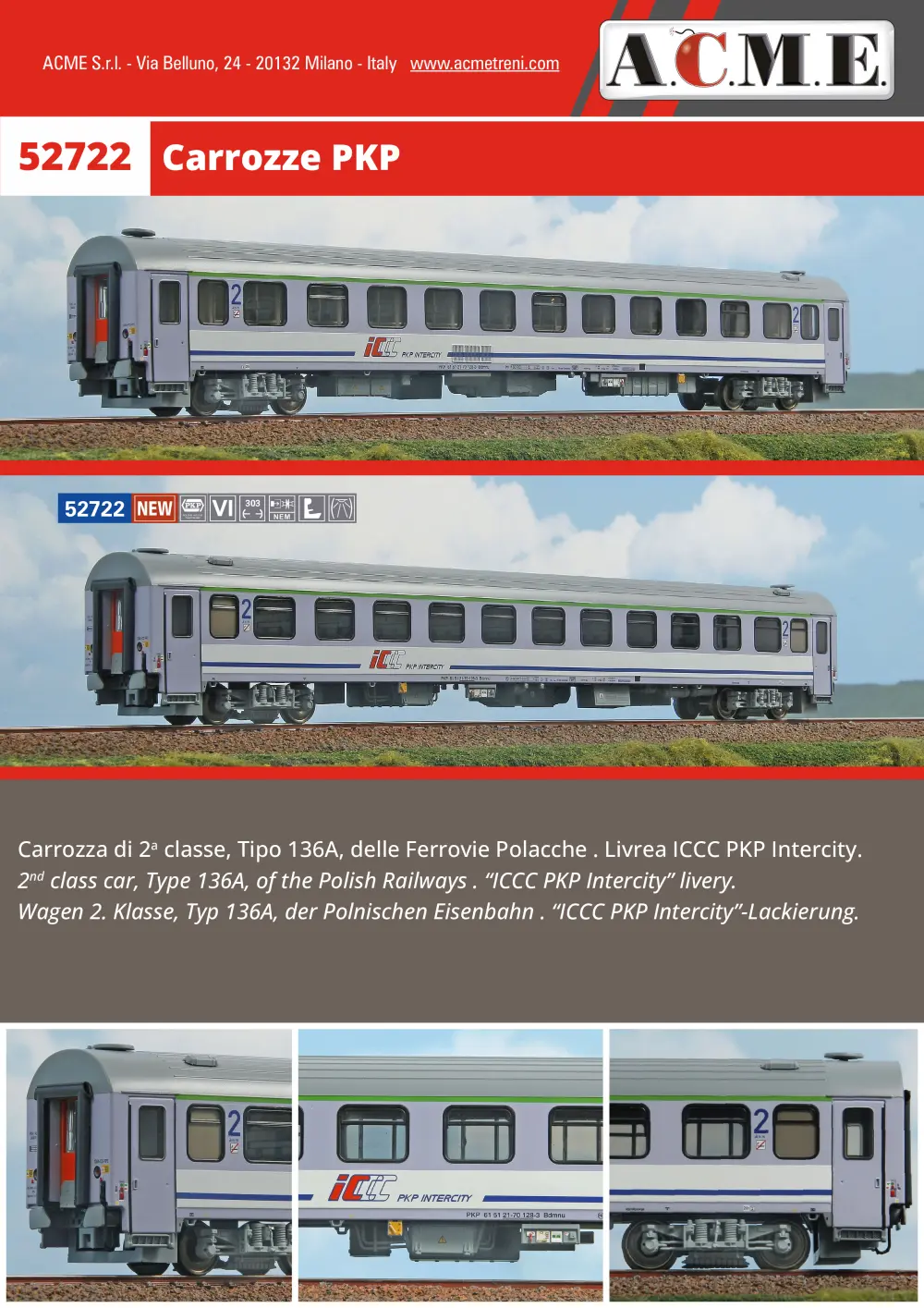ACME - Anonima Costruzioni Modellistiche Esatte - Carrozza "ICCC PKP Intercity" (ref. 52722)