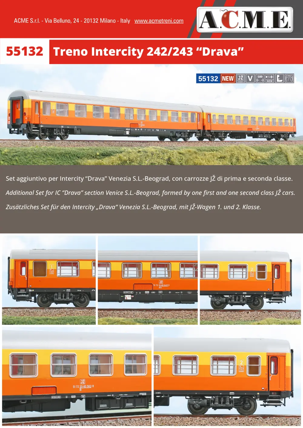 ACME - Anonima Costruzioni Modellistiche Esatte - Treno Intercity 242/243 "Drava" set (ref. 55132)