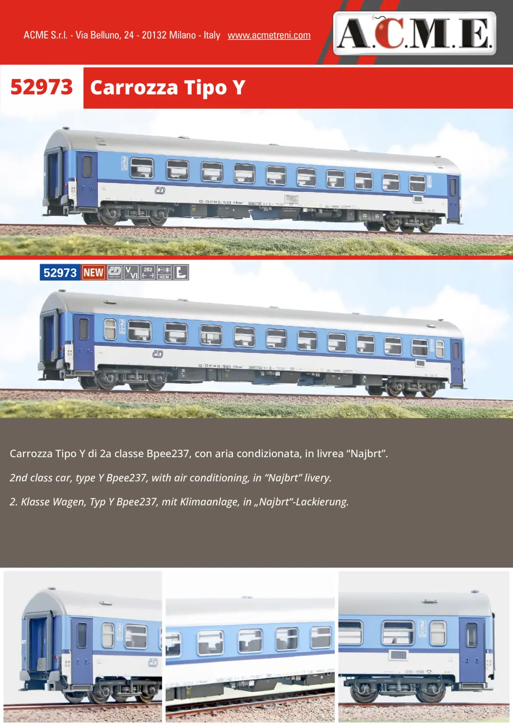 ACME - Anonima Costruzioni Modellistiche Esatte - CD - Carrozza Tipo Y (ref. 52973)