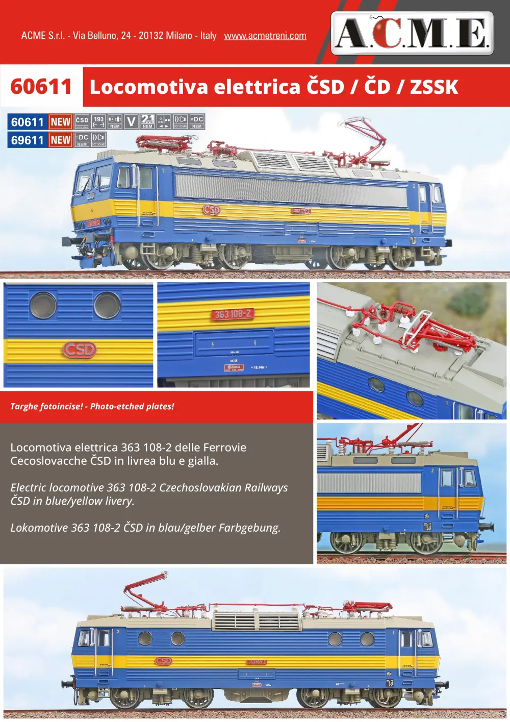ACME - Anonima Costruzioni Modellistiche Esatte - ČSD / ČD / ZSSK - Locomotiva elettrica (ref. 60611 / 69611)
