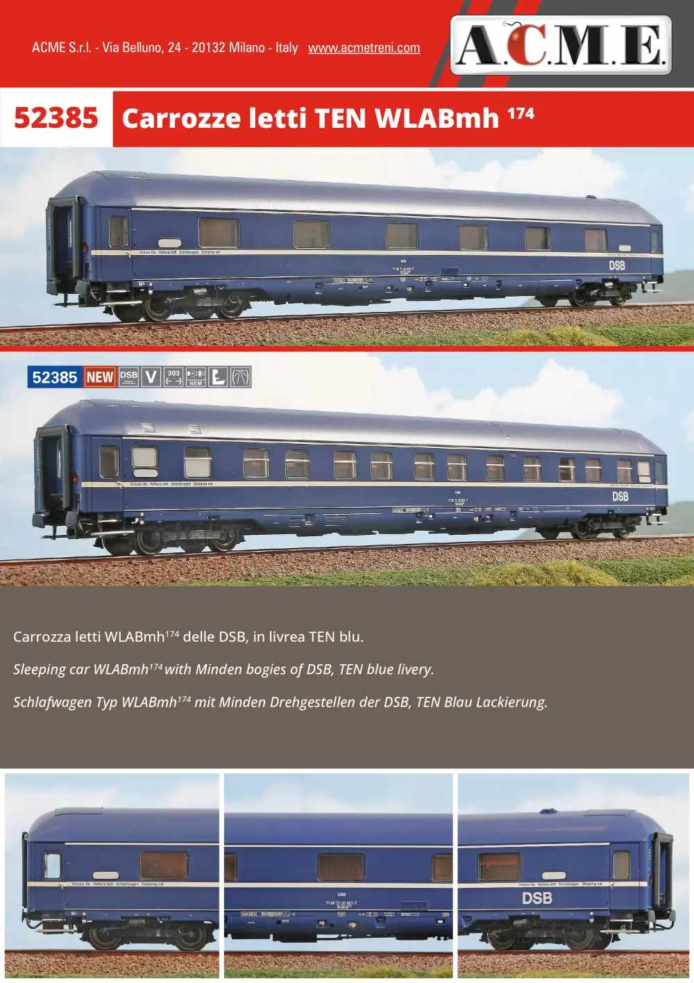ACME - Anonima Costruzioni Modellistiche Esatte - DSB - Carrozze letti TEN WLABmh 174