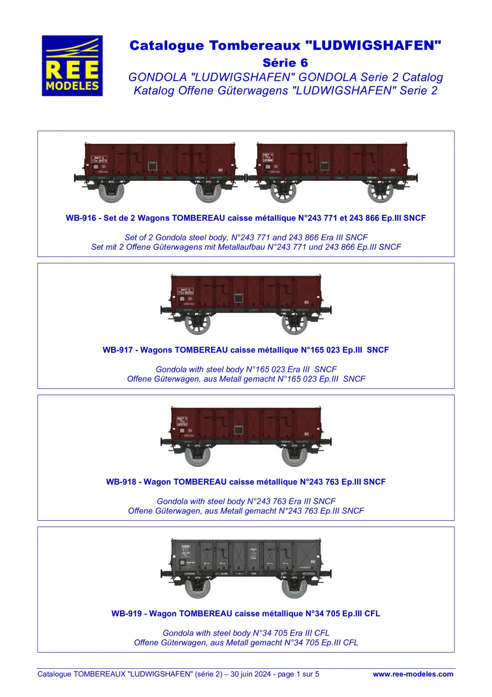 Rails Europ Express (REE) Modèles - Catalogue Tombereaux "LUDWIGSHAFEN" - Série 6