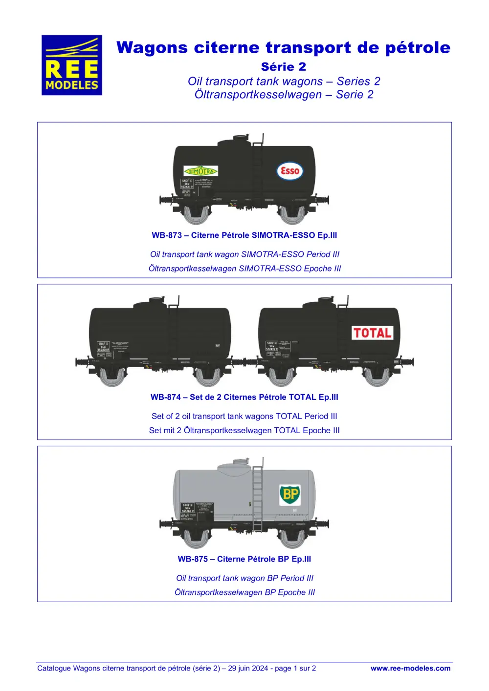 Rails Europ Express (REE) Modèles - Wagons citerne transport de pétrole - Série 2