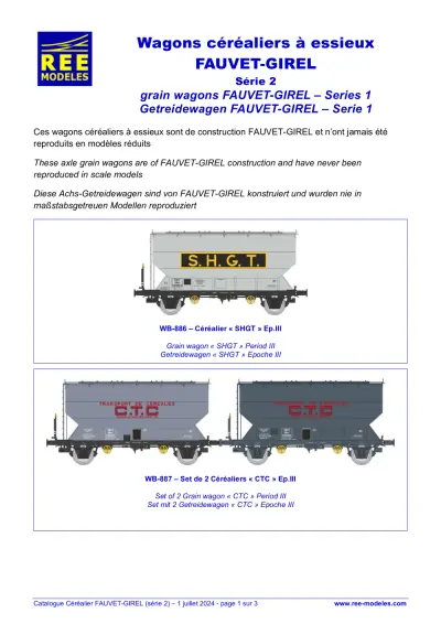 Wagons céréaliers à essieux "FAUVET-GIREL" - Série 2 - Rails Europ Express (REE) Modèles