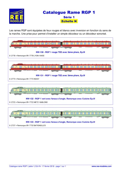 Catalogue Rame RGP 1 - Série 1 - Rails Europ Express (REE) Modèles