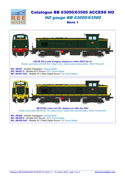 Catalogue BB 63000/63500 - Série 1 - Rails Europ Express (REE) Modèles