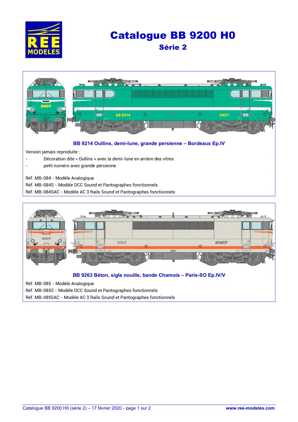 Rails Europ Express (REE) Modèles - Catalogue BB 9200 - Série 2