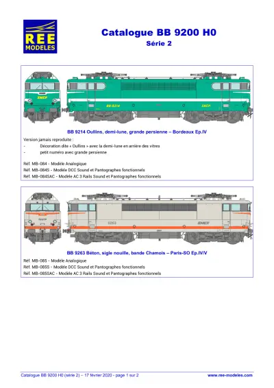 Catalogue BB 9200 - Série 2 - Rails Europ Express (REE) Modèles