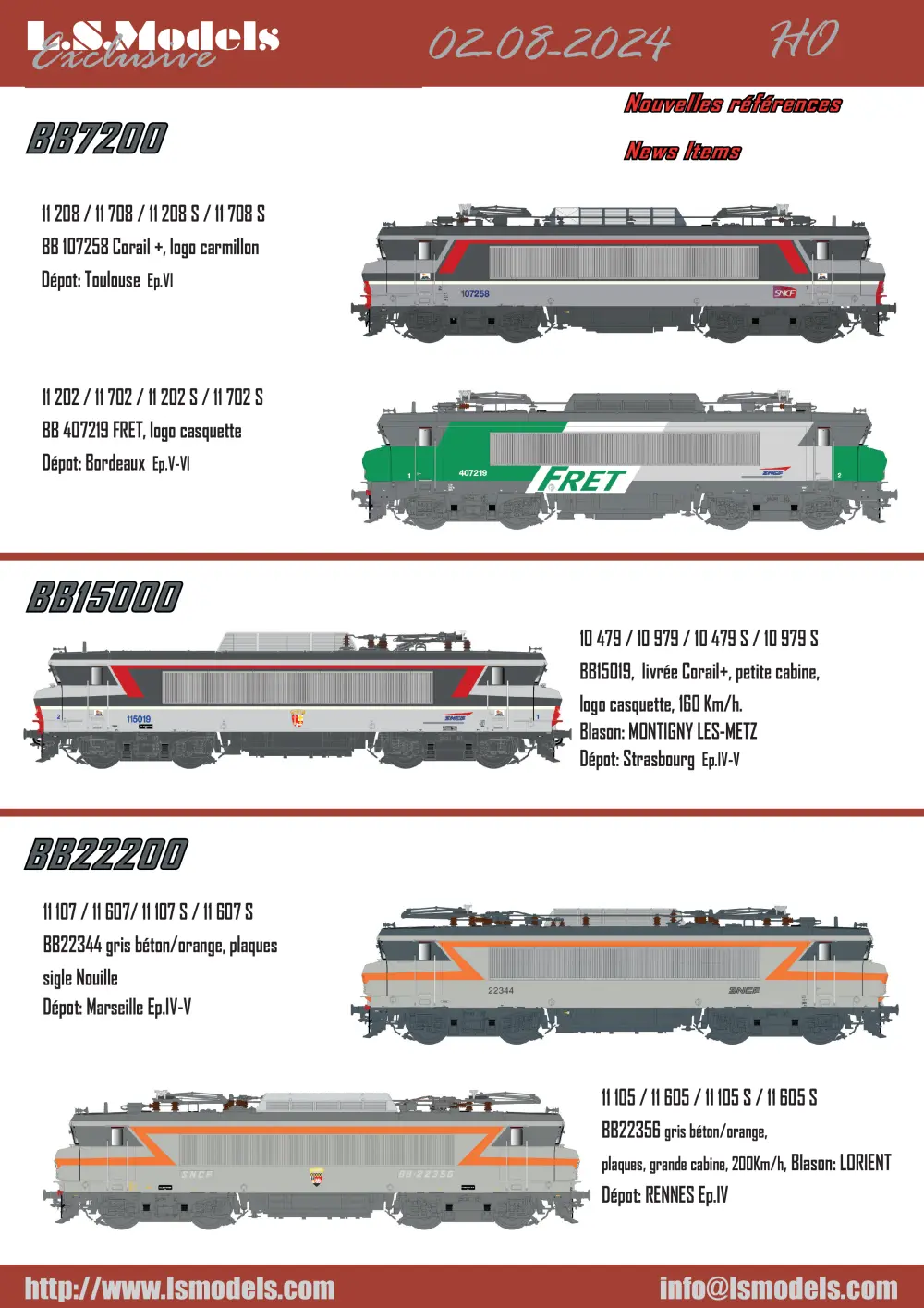 LS Models - SNCF - BB7200, BB15000 & BB22200 electric locomotives