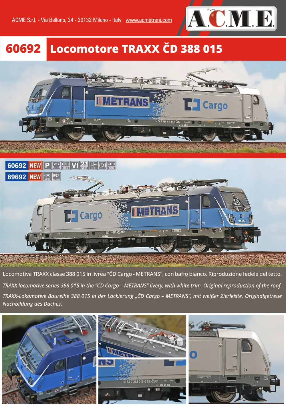 ACME - Anonima Costruzioni Modellistiche Esatte - Locomotore TRAXX ČD 388 015 (ref. 60692 / 69692)