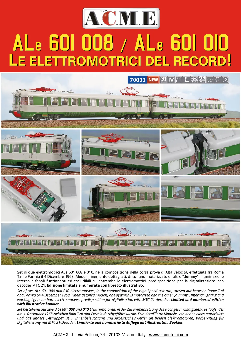 ACME - Anonima Costruzioni Modellistiche Esatte - ALe 601 008 / ALe 601 010 - Le elettromotrici del record! (ref. 70033)