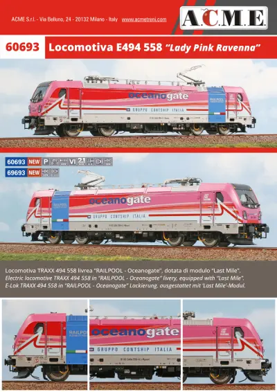 Locomotiva E494 558 "Lady Pink Ravenna" (ref. 60693 / 69693) - ACME - Anonima Costruzioni Modellistiche Esatte