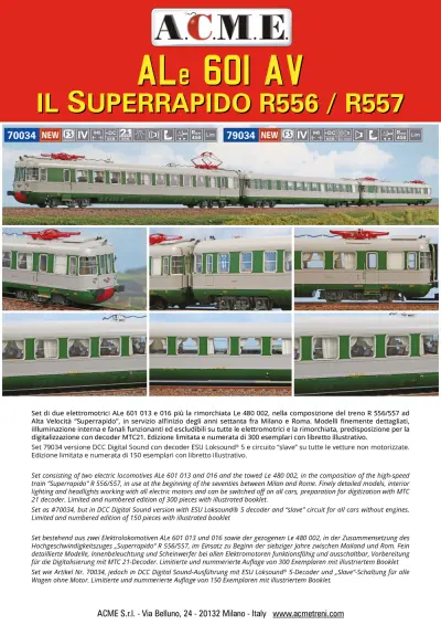 ALe 601 AV - Il Superrapido R 556/557 (ref. 70034 / 79034) - ACME - Anonima Costruzioni Modellistiche Esatte