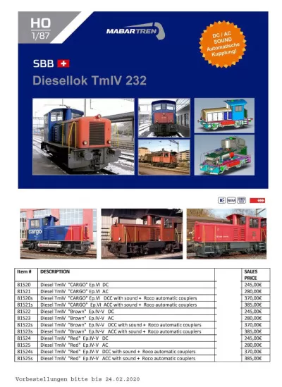 SBB CFF FFS - Tm IV 232 diesel locomotive - Mabar Tren