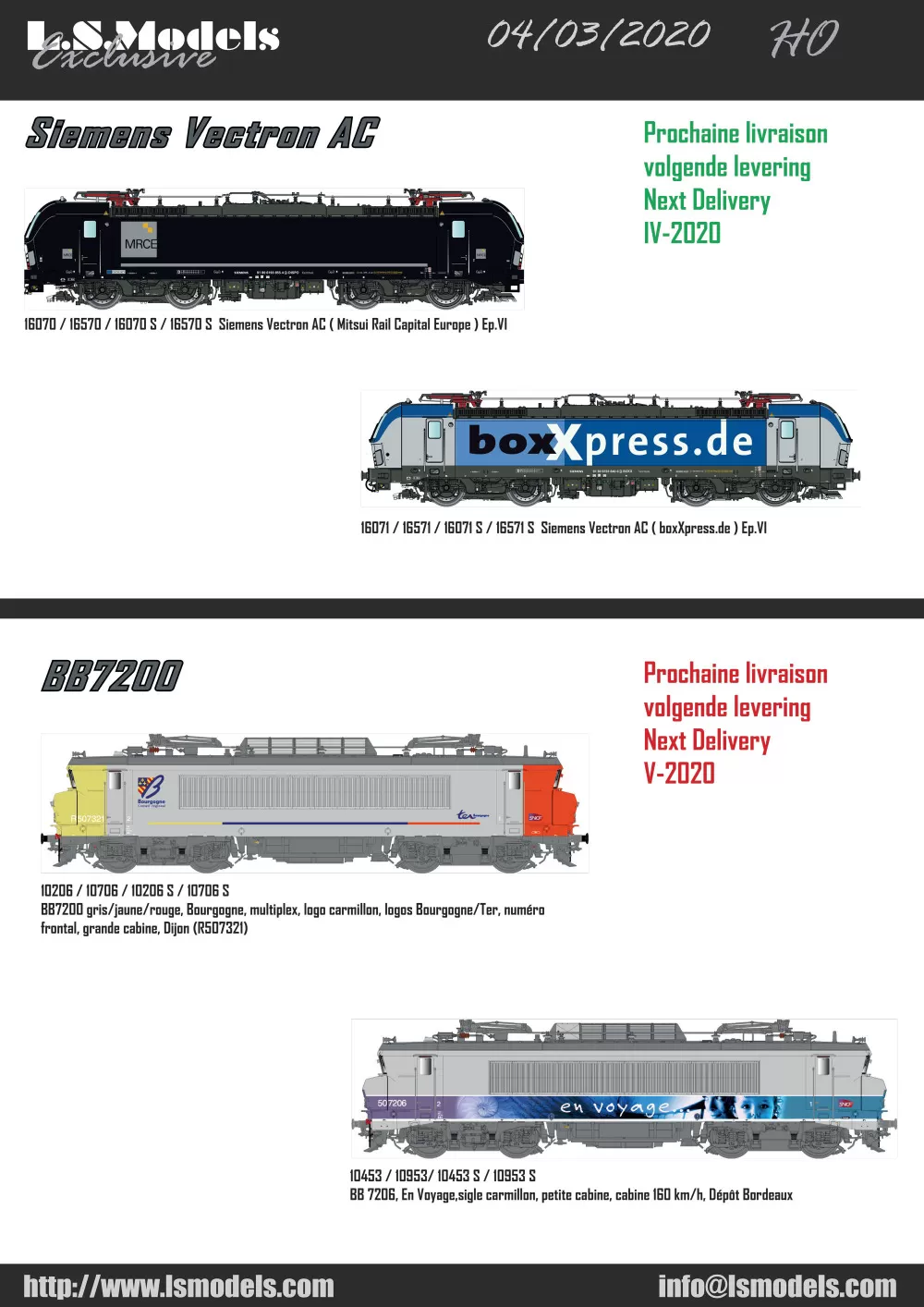 LS Models - Expected deliveries March & April 2020