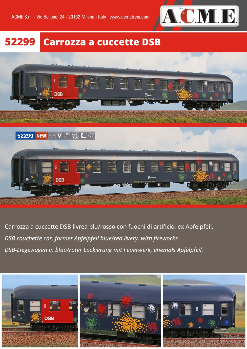 ACME - Anonima Costruzioni Modellistiche Esatte - DSB - Carrozza a cuccette (ref. 52299)