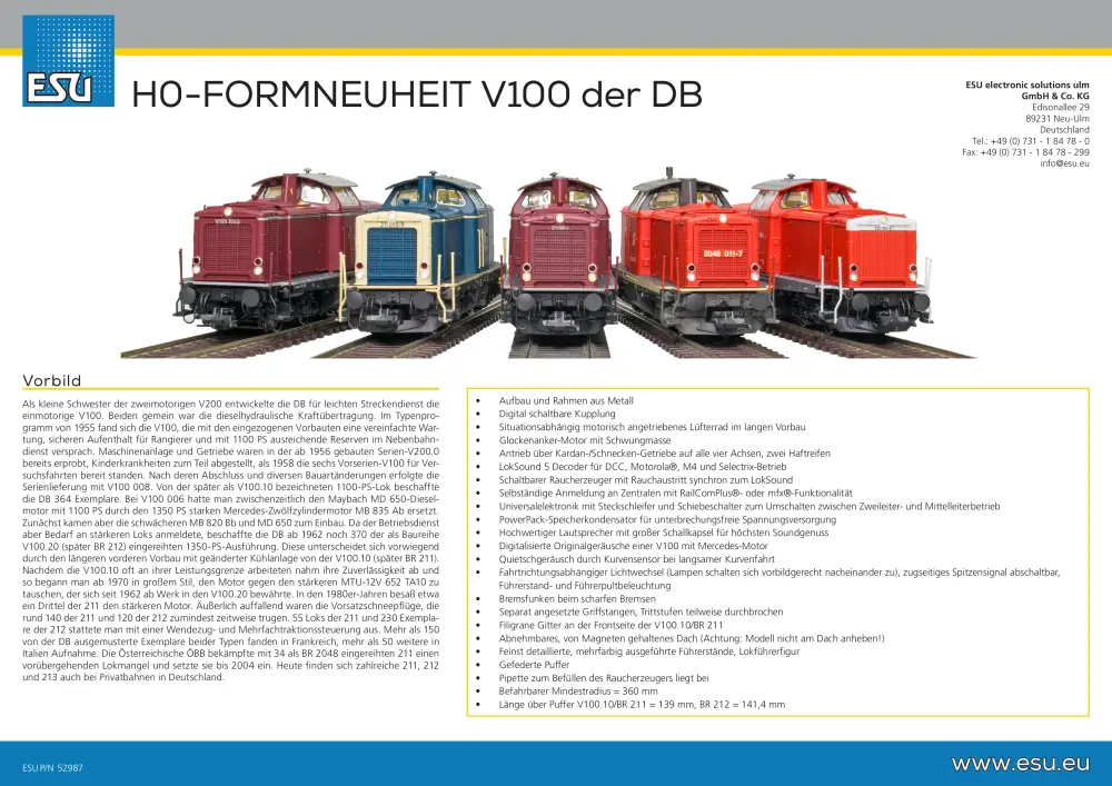 ESU - H0-FORMNEUHEIT V100 der DB