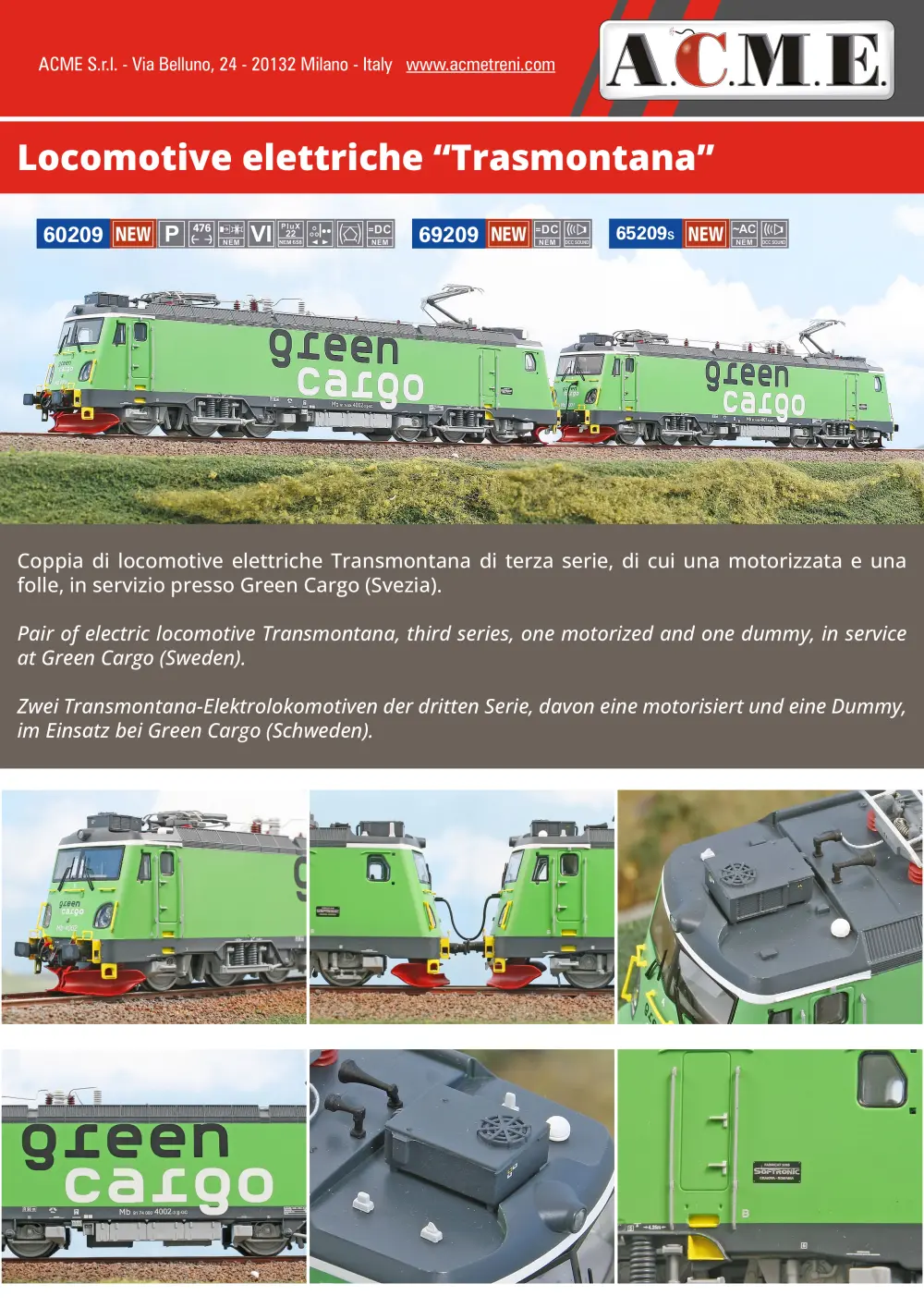 ACME - Anonima Costruzioni Modellistiche Esatte - Locomotive elettriche "Trasmontana" (ref. 60209 / 69209 / 65209)