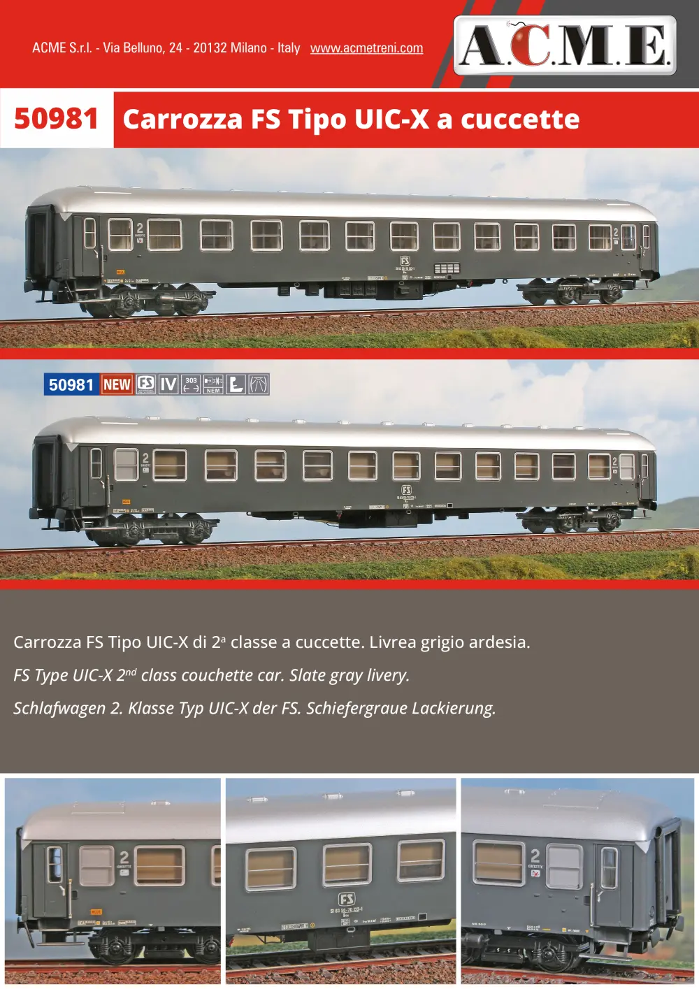 ACME - Anonima Costruzioni Modellistiche Esatte - Carrozza FS Tipo UIC-X a cuccette (ref. 50981)