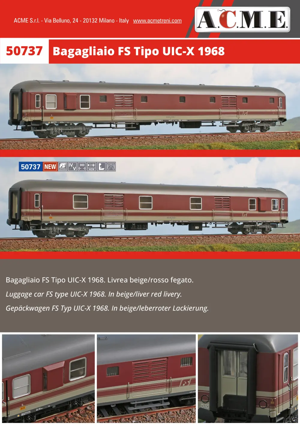 ACME - Anonima Costruzioni Modellistiche Esatte - Bagagliaio FS Tipo UIC-X 1968
