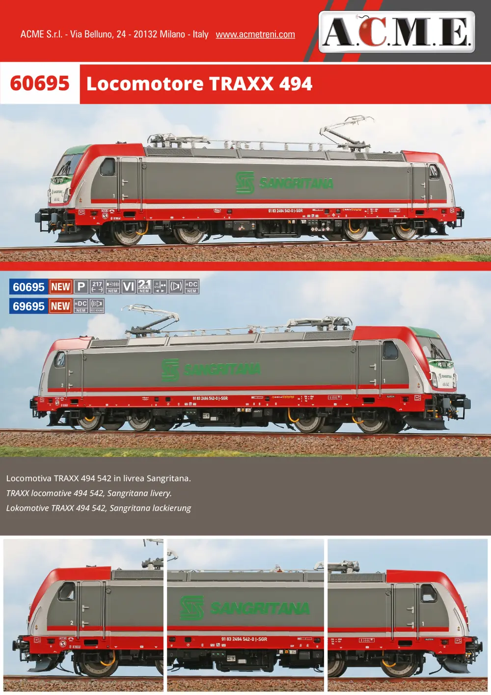 ACME - Anonima Costruzioni Modellistiche Esatte - Locomotore TRAXX 494 (ref. 60695 / 69695)