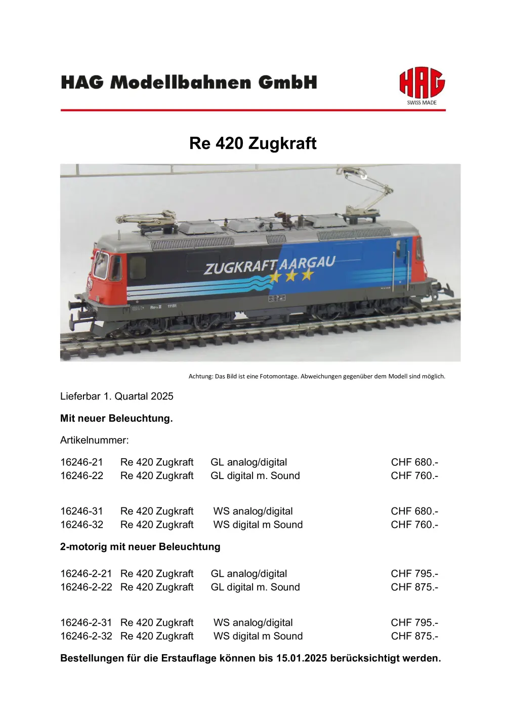 HAG - Re 420 Zugkraft