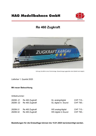 Re 460 Zugkraft - HAG