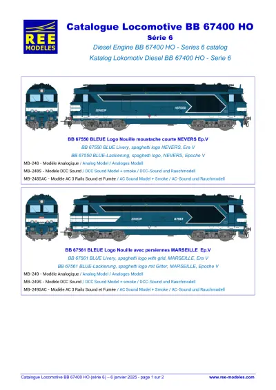 Catalogue Locomotive BB 67400 (Série 6) - Rails Europ Express (REE) Modèles