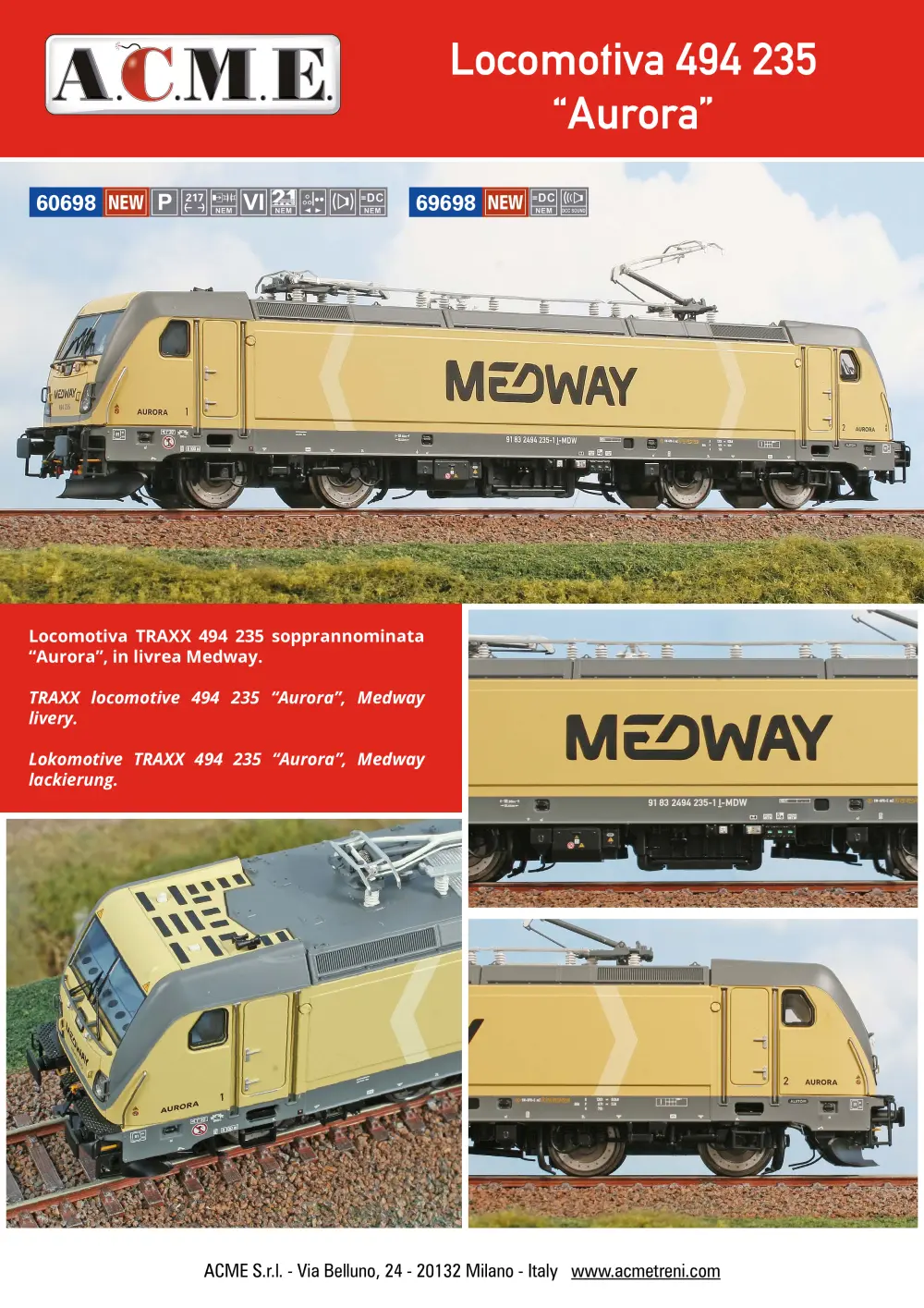 ACME - Anonima Costruzioni Modellistiche Esatte - Medway - Locomotiva TRAXX 494 235 "Aurora"