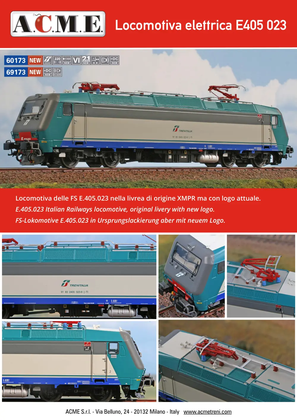 ACME - Anonima Costruzioni Modellistiche Esatte - Locomotiva elettrica E405 023 (ref. 60173 / 69173)