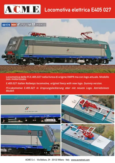 Locomotiva elettrica E405 027 (ore. 60174) - ACME - Anonima Costruzioni Modellistiche Esatte