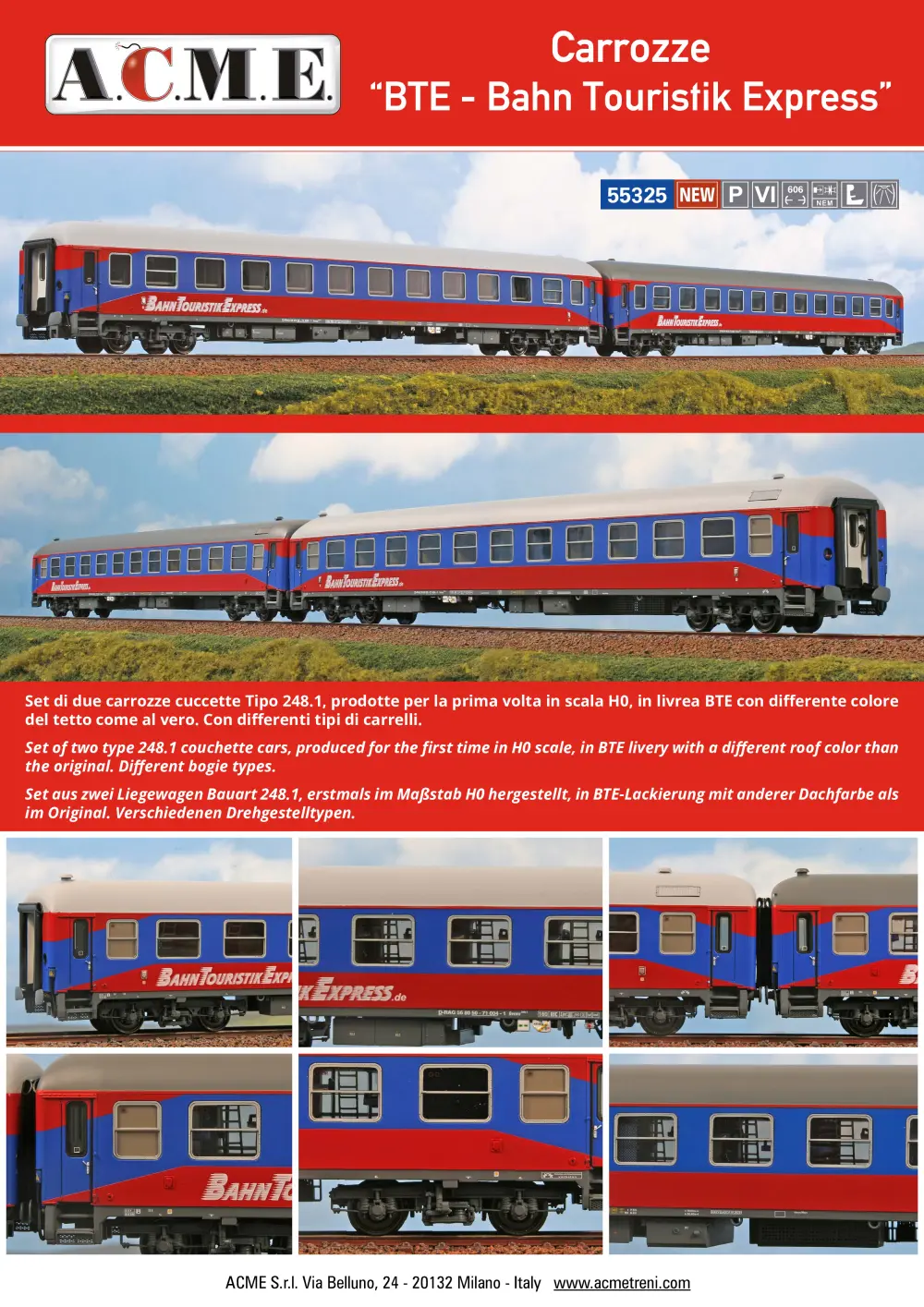 ACME - Anonima Costruzioni Modellistiche Esatte - Carrozze "BTE - Bahn Touristik Express" (ref. 55325)