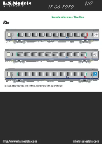 SNCF - Vtu Corail passenger coaches in TER Rhône-Alpes / AURA livery (set 41206) - LS Models