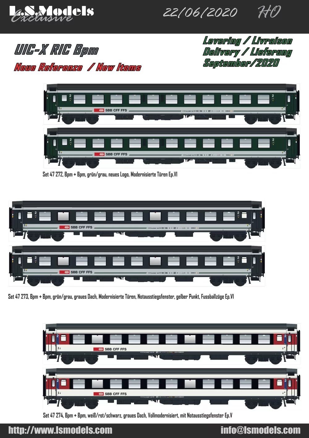 LS Models - SBB CFF FFS - UIC-X RIC Bpm passenger coaches