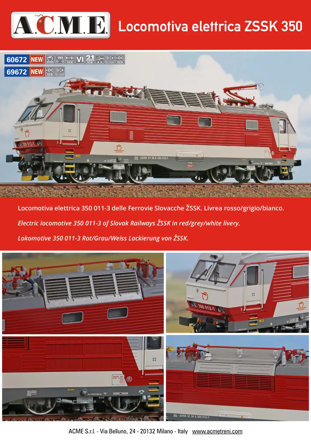 ACME - Anonima Costruzioni Modellistiche Esatte - Locomotiva elettrica ZSSK 350 (ref. 60672 / 69672)