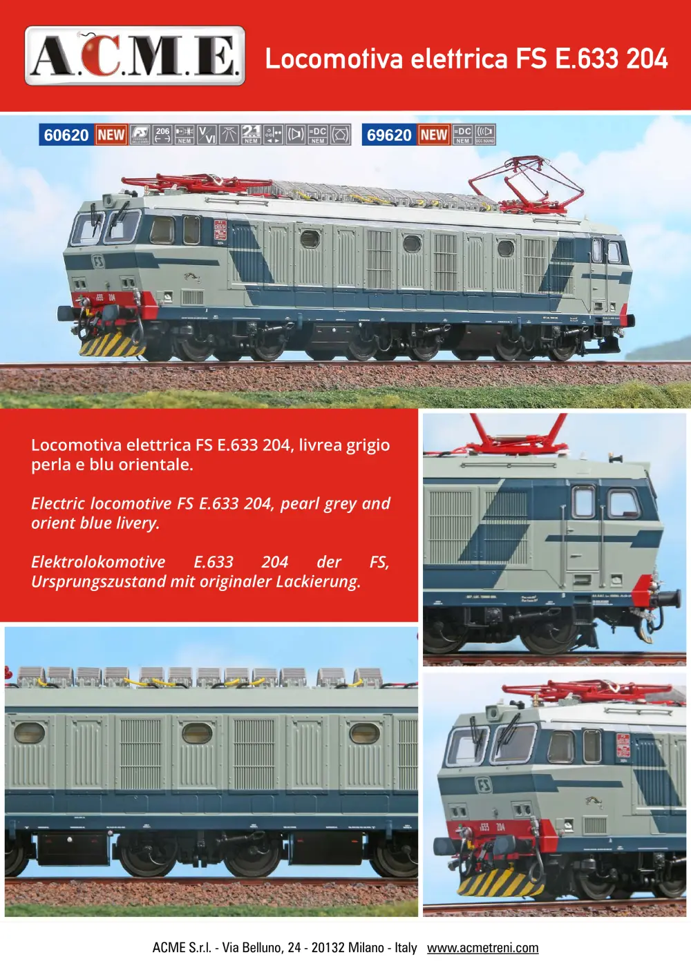 ACME - Anonima Costruzioni Modellistiche Esatte - Locomotiva elettrica FS E.633 204 (ref. 60620 / 69620)