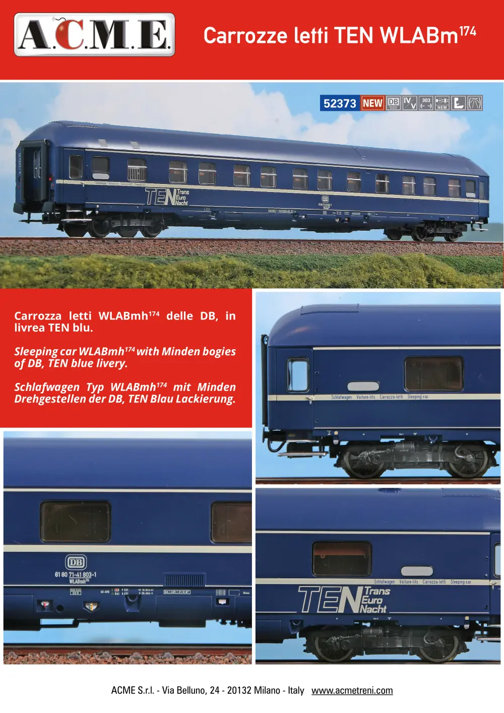 ACME - Anonima Costruzioni Modellistiche Esatte - Carrozze letti TEN WLABm174 (ref. 52373)