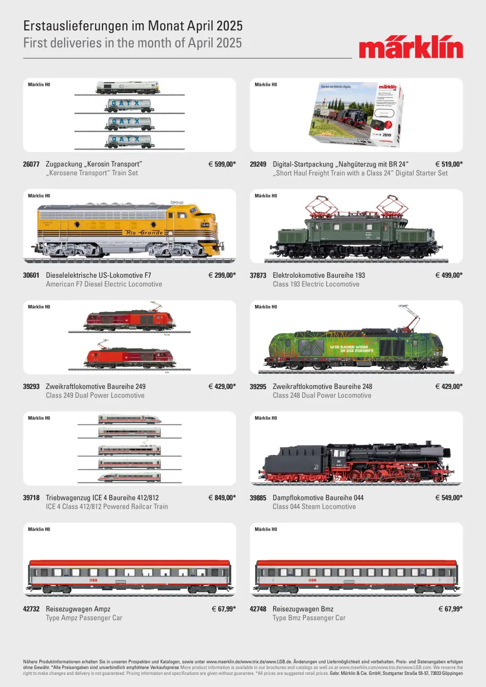 Märklin / LGB / Trix - Erstauslieferungen im Monat April / First deliveries in the month of April 2025