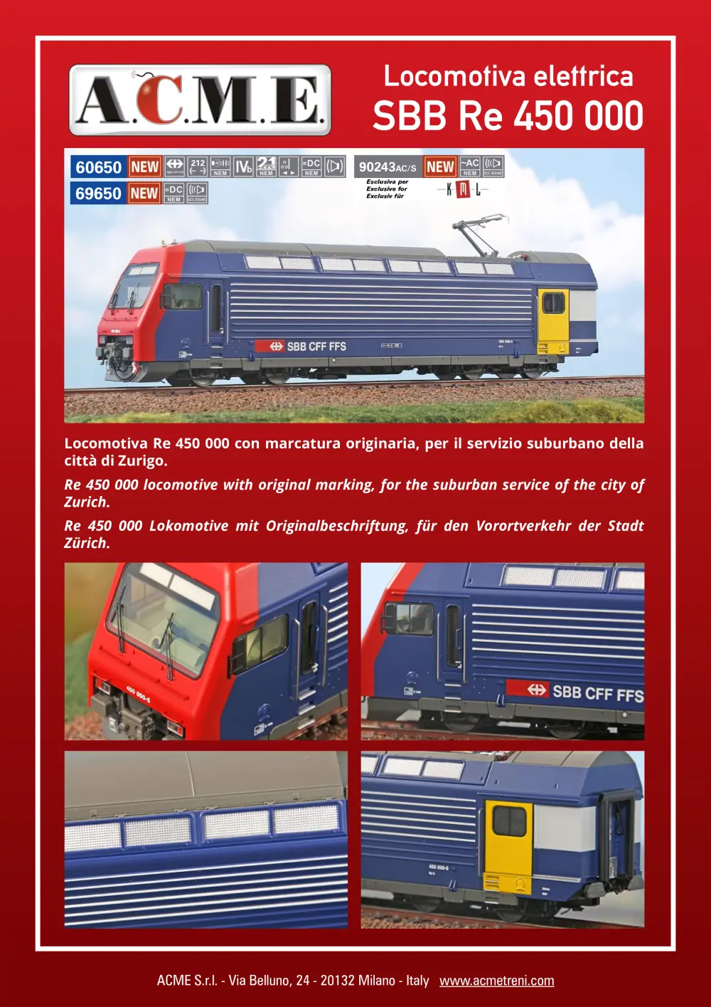 ACME - Anonima Costruzioni Modellistiche Esatte - SBB CFF FFS - Re 450 000 electric locomotive (ref. 60650 / 69650)