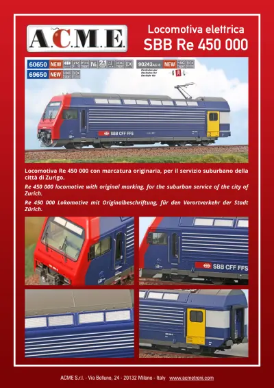 SBB CFF FFS - Re 450 000 electric locomotive (ref. 60650 / 69650) - ACME - Anonima Costruzioni Modellistiche Esatte